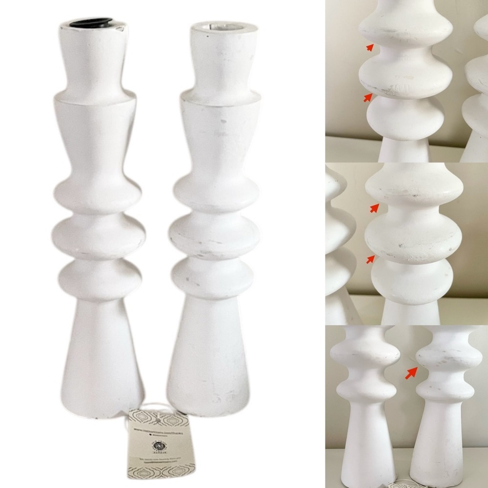 Mela Artisans Tall White Wooden Candle Holder Home Decor Set